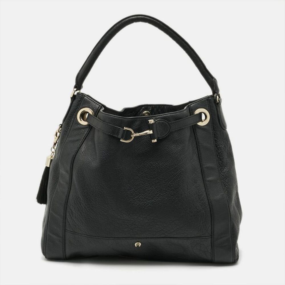 Aigner Cavallina Black Grained Leather Hobo
